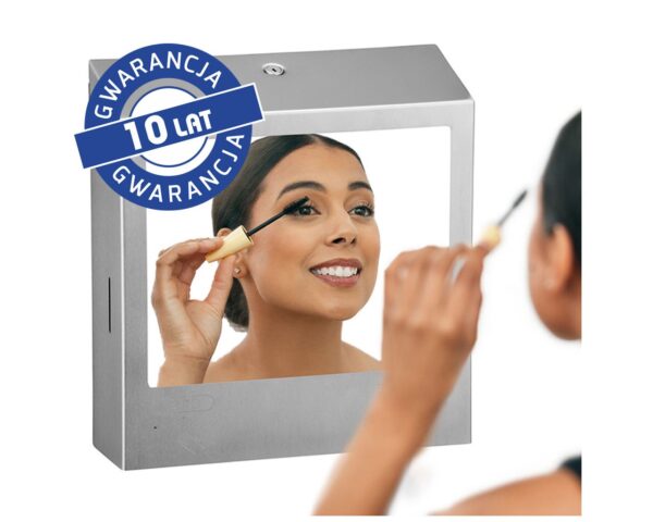 Pojemnik na ręczniki składane z bezdotykowym automatycznym dozownikiem mydła w pianie i z lustrem ze stali SuperMirror „3 w 1" MERIDA STELLA SLIM COMBO, stal matowa