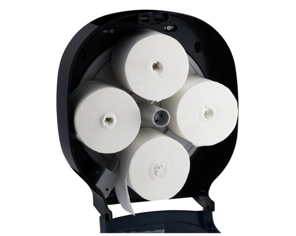 Pojemnik na cztery rolki papieru toaletowego bez gilzy MERIDA ONE, tworzywo ABS, czarny Pojemnik na cztery rolki papieru toaletowego bez gilzy MERIDA ONE, tworzywo ABS, czarny