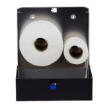 Pojemnik na papier toaletowy MERIDA STELLA DUO BLACK LINE z uchwytem na resztkę rolki papieru, średnica papieru do 20 cm, czarny