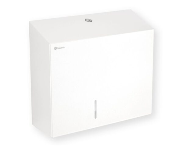 Pojemnik na papier toaletowy MERIDA STELLA DUO WHITE LINE z uchwytem na resztkę rolki papieru, średnica papieru do 20 cm, biały Pojemnik na papier toaletowy MERIDA STELLA DUO WHITE LINE z uchwytem na resztkę rolki papieru, średnica papieru do 20 cm, biały