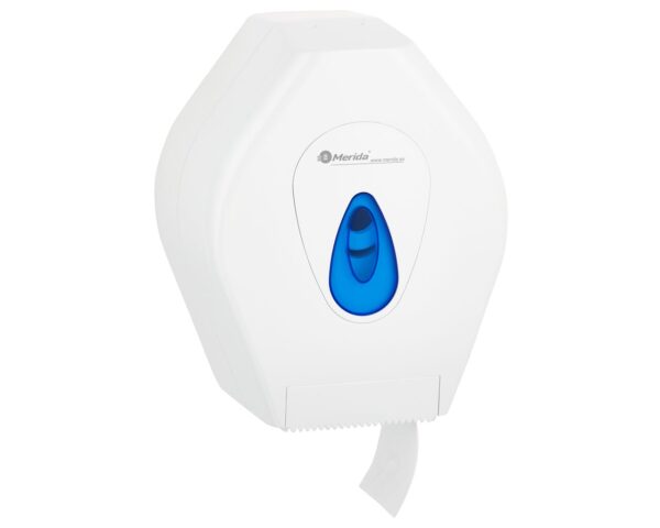 Pojemnik na papier toaletowy MERIDA TOP MINI, tworzywo ABS, biały, okienko niebieskie Pojemnik na papier toaletowy MERIDA TOP MINI, tworzywo ABS, biały, okienko niebieskie