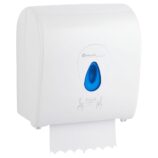 Mechaniczny podajnik ręczników papierowych w rolach MERIDA TOP AUTOMATIC MAXI, tworzywo ABS, biały połysk, okienko niebieskie
