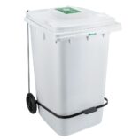 Kosz na zużyte ręczniki papierowe MERIDA ECO PAPER, biały, na kółkach otwierany przyciskiem pedałowym 240 l
