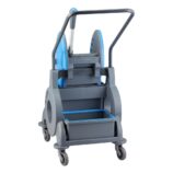 Wózek serwisowy do sprzątania, jednowiadrowy, wiadro 15 l, kuweta 8 l, niebieska prasa
