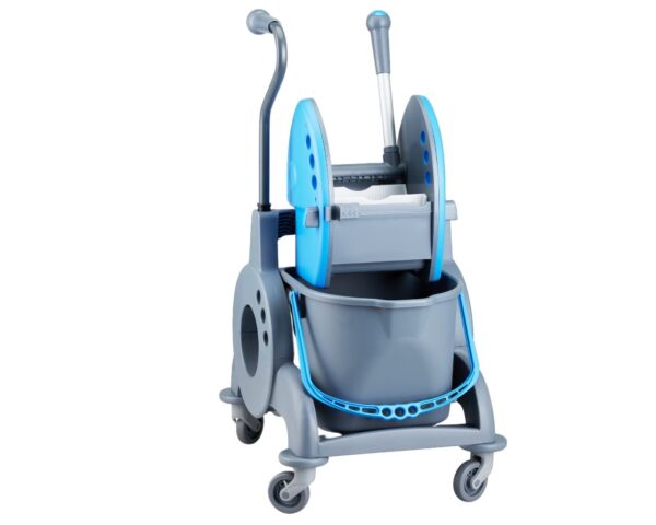 Wózek jednowiadrowy 15 l, z kuwetą 8 l, z prostą rączką, niebieski