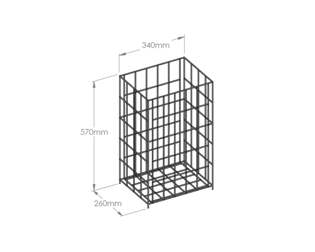 Kosz siatkowy stojący o poj. 47 l, wykonany z prętów powlekanych białym polietylenem