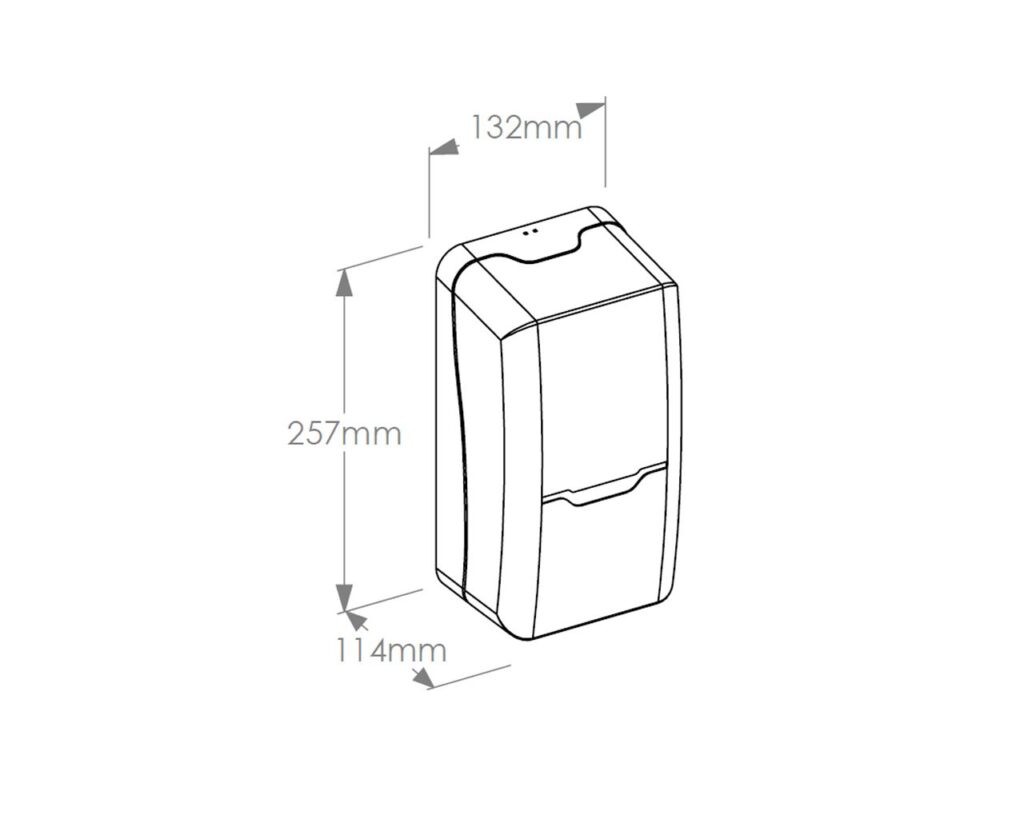 Bezdotykowy automatyczny dozownik płynu dezynfekcyjnego w sprayu MERIDA HARMONY na jednorazowe wkłady 800 ml z płynem dezynfekcyjnym MERIDA POLANA DDR+, tworzywo, biały transparentny