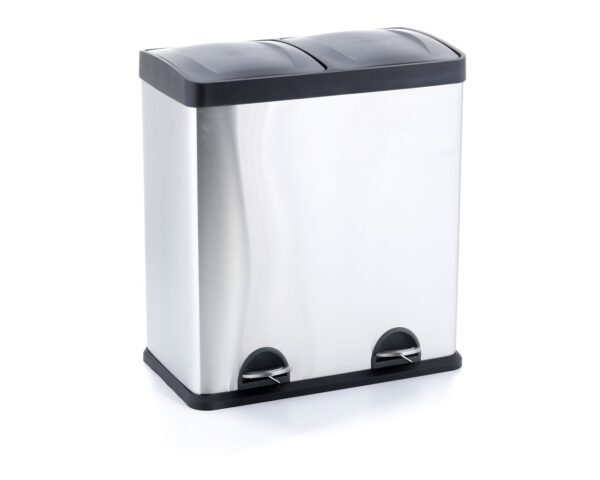 Kosz pedałowy do segregacji, dwukomorowy, 2 x 30 l, stal matowa Kosz pedałowy do segregacji, dwukomorowy, 2 x 30 l, stal matowa