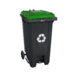 Kosz na odpady SZARY, na kółkach, otwierany przyciskiem pedałowym 240 l, bez pokrywy