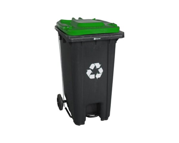 Kosz na odpady SZARY, na kółkach, otwierany przyciskiem pedałowym 240 l, bez pokrywy Kosz na odpady SZARY, na kółkach, otwierany przyciskiem pedałowym 240 l, bez pokrywy