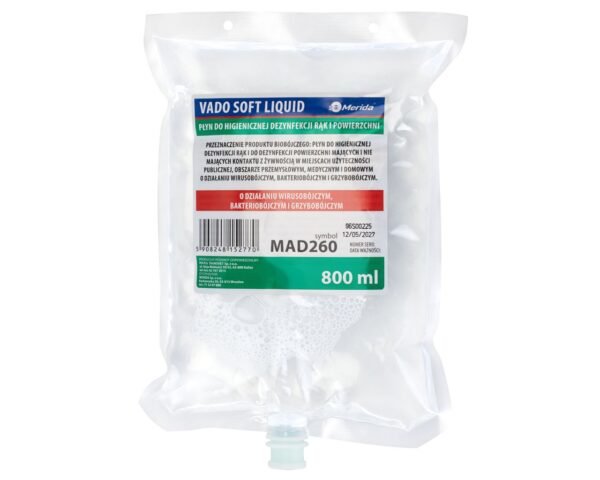MERIDA VADO SOFT bezalkoholowy płyn do higienicznej dezynfekcji rąk i powierzchni, jednorazowy wkład 800 ml do dozownika MERIDA HARMONY AUTOMATIC