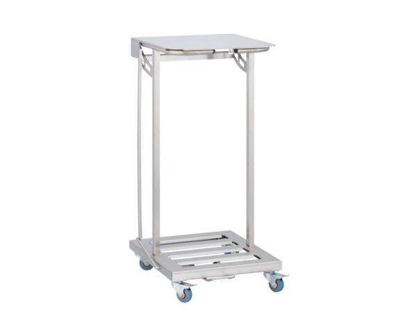 Stelaż na worki, z wolno opadającą pokrywą i przyciskiem pedałowym, na kółkach, stal matowa Stelaż na worki, z wolno opadającą pokrywą i przyciskiem pedałowym, na kółkach, stal matowa