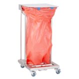 Stelaż na worki, z wolno opadającą pokrywą i przyciskiem pedałowym, na kółkach, stal matowa