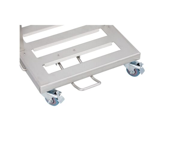 Stelaż na worki, z wolno opadającą pokrywą i przyciskiem pedałowym, na kółkach, stal matowa Stelaż na worki, z wolno opadającą pokrywą i przyciskiem pedałowym, na kółkach, stal matowa