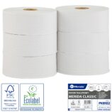 Papier toaletowy MERIDA CLASSIC , biały, średnica 23 cm, długość 340 m, jednowarstwowy, zgrzewka 6 szt., ECOLABEL