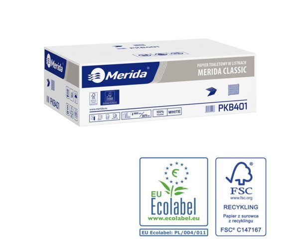 Pojemnik na papier toaletowy w listkach MERIDA ONE za 1 zł netto przy zakupie 2 kartonów papierów toaletowych MERIDA CLASSIC PKB401 (18 000 listków)