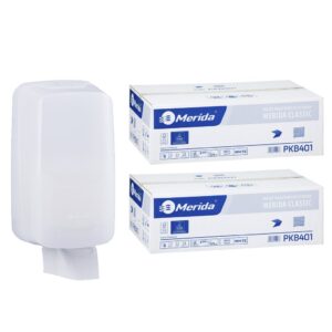 Pojemnik na papier toaletowy w listkach MERIDA HARMONY za 1 zł netto przy zakupie 2 kartonów papierów toaletowych MERIDA CLASSIC PKB401 (18 000 listków)