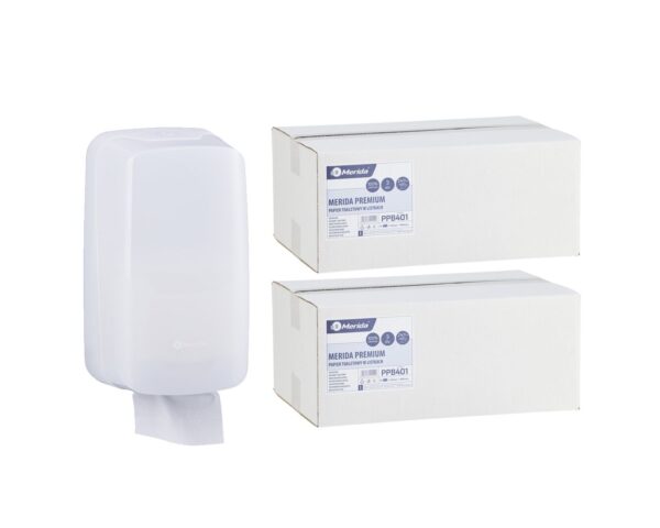 Pojemnik na papier toaletowy w listkach MERIDA HARMONY za 1 zł netto przy zakupie 2 kartonów papierów toaletowych MERIDA PREMIUM PPB401 (9 600 listków)