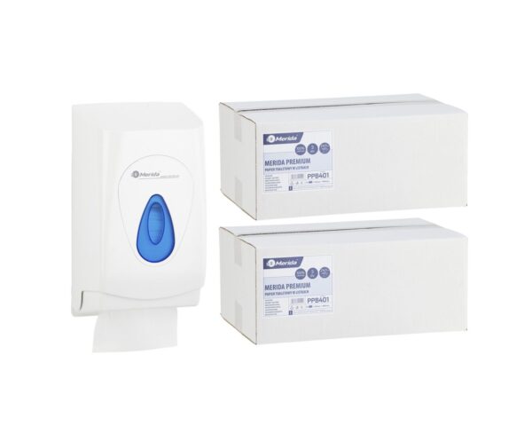 Pojemnik na papier toaletowy w listkach MERIDA TOP za 1 zł netto przy zakupie 2 kartonów papierów toaletowych MERIDA PREMIUM PPB401 (9 600 listków) Pojemnik na papier toaletowy w listkach MERIDA TOP za 1 zł netto przy zakupie 2 kartonów papierów toaletowych MERIDA PREMIUM PPB401 (9 600 listków)