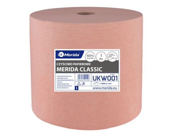 Czyściwo papierowe MERIDA CLASSIC 37, długość 1000 m, jednowarstwowe, JASNOBRĄZOWE, zgrzewka 1 sztuka