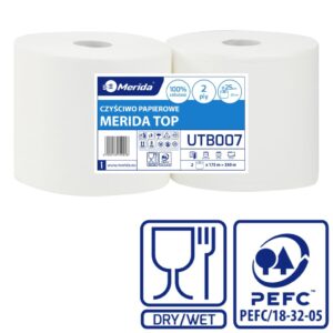 Czyściwo papierowe MERIDA TOP 25, długość 175 m, dwuwarstwowe, BIAŁE, zgrzewka 2 sztuki