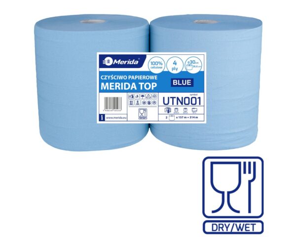 Czyściwo papierowe MERIDA TOP 30, długość 157 m, czterowarstwowe, NIEBIESKIE, zgrzewka 2 sztuki