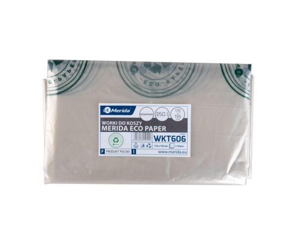 Worki na zużyte ręczniki papierowe, MERIDA ECO PAPER, 115 x 135 cm, pojemność 350 l, paczka 10 szt., BEZBARWNE, LDPE