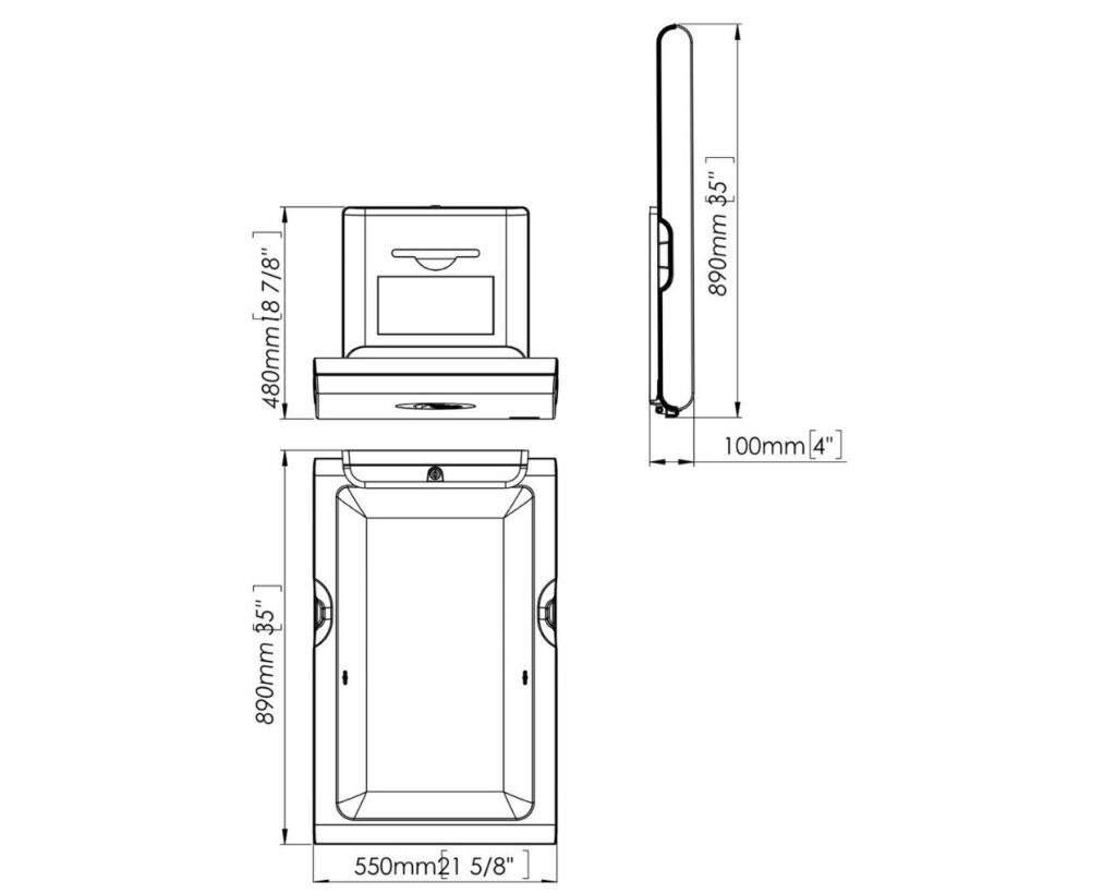 Stanowisko do przewijania niemowląt i małych dzieci, pionowe, rozkładane, mocowane do ściany