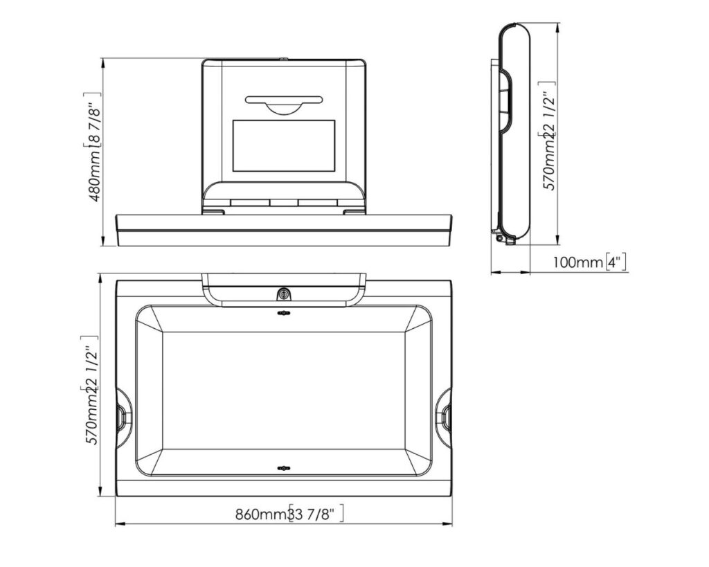 Stanowisko do przewijania niemowląt i małych dzieci, poziome, rozkładane, mocowane do ściany