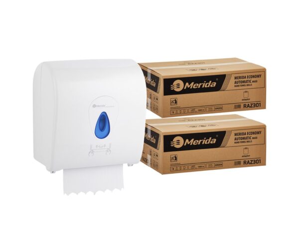 Mechaniczny podajnik ręczników MERIDA TOP niebieski za 100 zł netto przy zakupie 2 kartonów ręczników MERIDA ECONOMY AUTOMATIC RAZ301 (12 x 250 m = 3 000 m, 12 500 listków) Mechaniczny podajnik ręczników MERIDA TOP niebieski za 100 zł netto przy zakupie 2 kartonów ręczników MERIDA ECONOMY AUTOMATIC RAZ301 (12 x 250 m = 3 000 m, 12 500 listków)