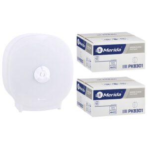 Pojemnik na cztery rolki papieru toaletowego bez gilzy MERIDA HARMONY za 75 zł netto przy zakupie 2 kartonów papiery toaletowego MERIDA CLASSIC PKB301 (36 x 125 m = 4500 m, 18 000 listków)