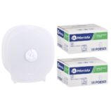 Pojemnik na cztery rolki papieru toaletowego bez gilzy MERIDA HARMONY za 75 zł netto przy zakupie 2 kartonów papiery toaletowego MERIDA OPTIMUM POB301 (36 x 85 m = 3060 m, 12 240 listków)
