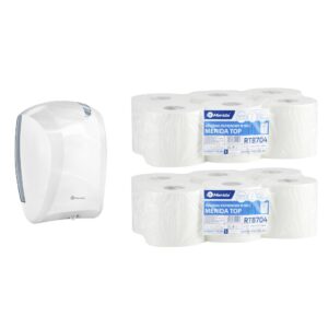 Pojemnik na ręczniki w roli CENTER PULL biały za 75 zł netto przy zakupie 2 opakowań ręczników w roli MERIDA TOP MINI RTB704 (12 x 130 m = 1560 m)