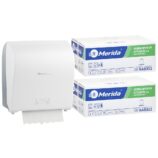 Mechaniczny podajnik ręczników MERIDA SOLID CUT za 100 zł netto przy zakupie 2 kartonów ręczników MERIDA OPTIMUM AUTOMATIC RAB302 (12 x 250 m = 3 000 m, 11 100 listków)