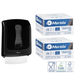 Pojemnik na ręczniki składane MERIDA ONE czarny za 1 zł netto przy zakupie 2 kartonów ręczników składanych MERIDA CLASSIC SLIM ECOLABEL VKB201 (2 x 3000 = 6 000 listków)