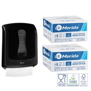Pojemnik na ręczniki składane MERIDA ONE czarny za 1 zł netto przy zakupie 2 kartonów ręczników składanych MERIDA TOP SLIM ECOLABEL VTB207 (2 x 2700 = 5 400 listków)