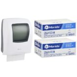Mechaniczny podajnik ręczników MERIDA ONE biały za 125 zł netto przy zakupie 2 kartonów ręczników MERIDA TOP AUTOMATIC RAB312 (12 x 240 m = 2 800 m, 11 292 listki)