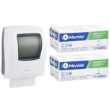 Mechaniczny podajnik ręczników MERIDA ONE biały za 125 zł netto przy zakupie 2 kartonów ręczników MERIDA OPTIMUM AUTOMATIC RAB302 (12 x 250 m = 3 000 m, 11 760 listków)