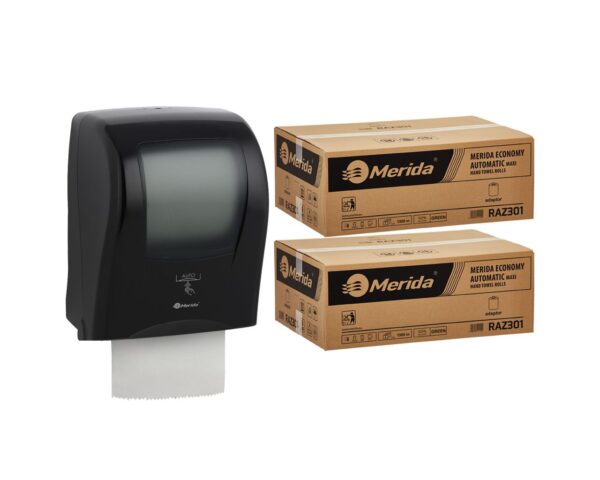 Automatyczny bezdotykowy podajnik ręczników MERIDA ONE czarny za 250 zł netto przy zakupie 2 kartonów ręczników MERIDA ECONOMY AUTOMATIC RAZ301 Automatyczny bezdotykowy podajnik ręczników MERIDA ONE czarny za 250 zł netto przy zakupie 2 kartonów ręczników MERIDA ECONOMY AUTOMATIC RAZ301