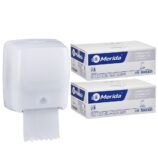 Mechaniczny podajnik ręczników MERIDA HARMONY za 100 zł netto przy zakupie 2 kartonów ręczników MERIDA CLASSIC AUTOMATIC RAB301 (12 x 250 m = 3 000 m, 11 100 listków)