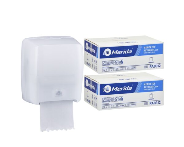 Mechaniczny podajnik ręczników MERIDA HARMONY za 100 zł netto przy zakupie 2 kartonów ręczników MERIDA TOP AUTOMATIC RAB312 (12 x 240 m = 2 800 m, 10 656 listków) Mechaniczny podajnik ręczników MERIDA HARMONY za 100 zł netto przy zakupie 2 kartonów ręczników MERIDA TOP AUTOMATIC RAB312 (12 x 240 m = 2 800 m, 10 656 listków)