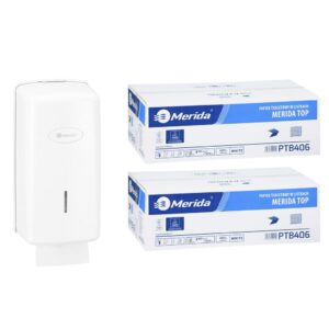 Pojemnik na papier toaletowy w listkach MERIDA ONE za 1 zł netto przy zakupie 2 kartonów papierów toaletowych MERIDA TOP PTB406 (18 000 listków)