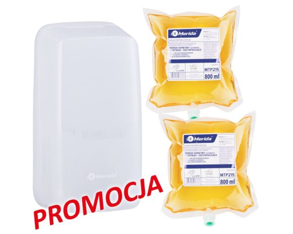 Automatyczny bezdotykowy dozownik mydła w pianie MERIDA HARMONY i 2 wkłady z mydłem MERIDA HARMONY AUTOMATIC SANITINAS - DEZYNFEKUJĄCE
