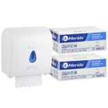 Mechaniczny podajnik ręczników MERIDA TOP niebieski za 100 zł netto przy zakupie 2 kartonów ręczników MERIDA TOP AUTOMATIC RAB312 (12 x 240 m = 2 800 m, 10 656 listków)