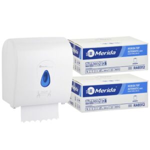 Mechaniczny podajnik ręczników MERIDA TOP niebieski za 100 zł netto przy zakupie 2 kartonów ręczników MERIDA TOP AUTOMATIC RAB312 (12 x 240 m = 2 800 m, 10 656 listków)