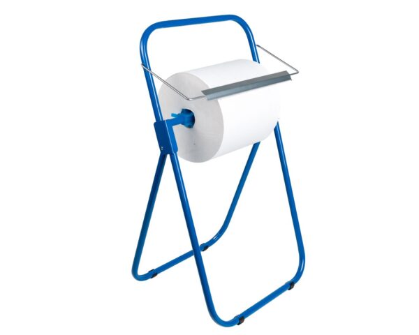 Stojak na przemysłowe czyściwa w rolach, metalowy, niebieski Stojak na przemysłowe czyściwa w rolach, metalowy, niebieski