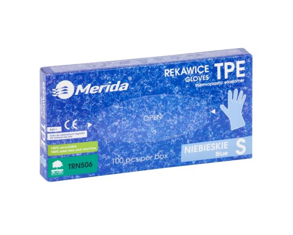Rękawice elastomerowe TPE, niebieskie, rozmiar S, opakowanie 100 szt. Rękawice elastomerowe TPE, niebieskie, rozmiar S, opakowanie 100 szt.