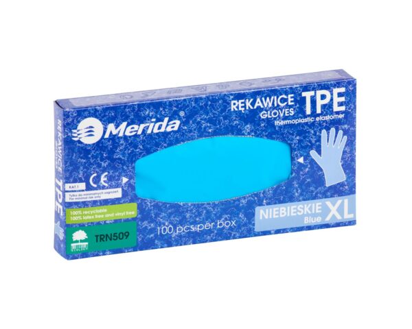 Rękawice elastomerowe TPE, niebieskie, rozmiar XL, opakowanie 100 szt. Rękawice elastomerowe TPE, niebieskie, rozmiar XL, opakowanie 100 szt.