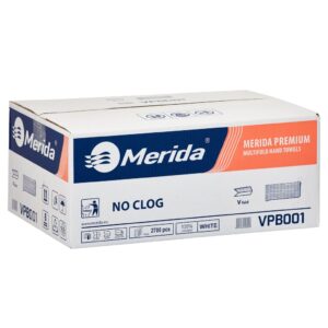 Ręczniki papierowe MERIDA PREMIUM NO CLOG, białe, trzywarstwowe, 2700 szt.