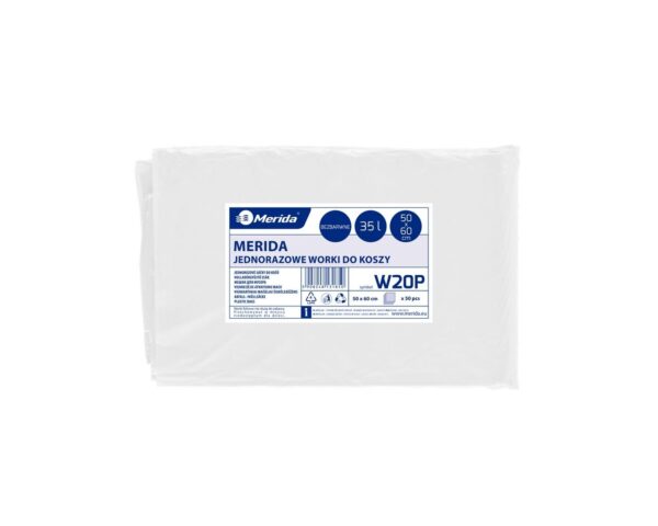 Worki na śmieci MERIDA CLASSIC, 50 x 60 cm, pojemność 35 l, paczka 50 szt., BEZBARWNE, LDPE